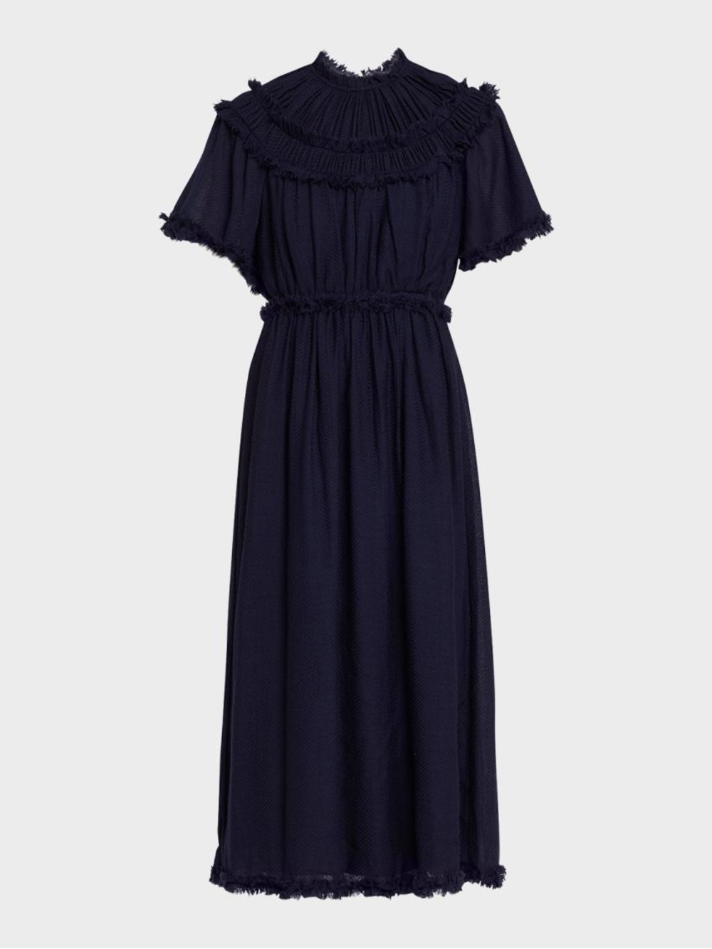 THE GREAT. Navy Sheer Mesh Ruffle Maxi Dress Size 2